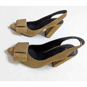 H&M Bow Detail Slingbacks Gold Glittery Women's Size 5.5